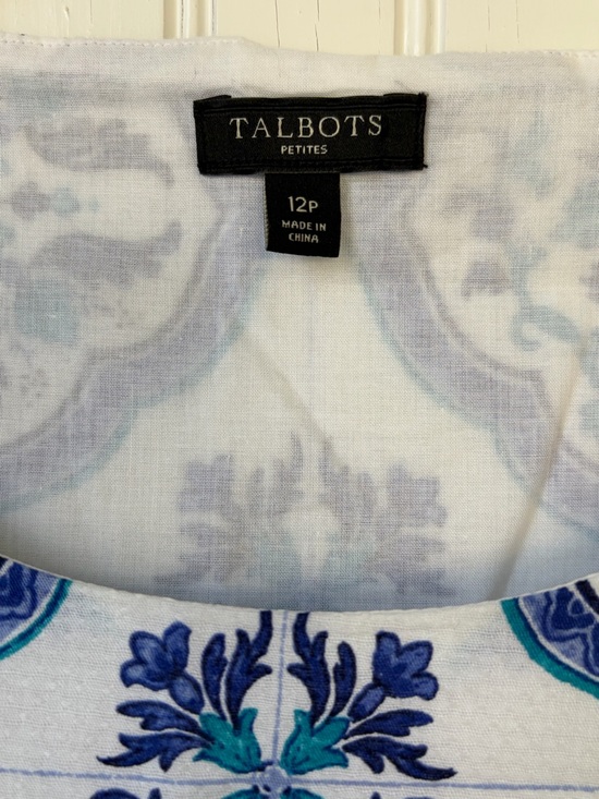 Talbots White Tank Top with Blue & Teal Tile Print - Picture 7 of 10
